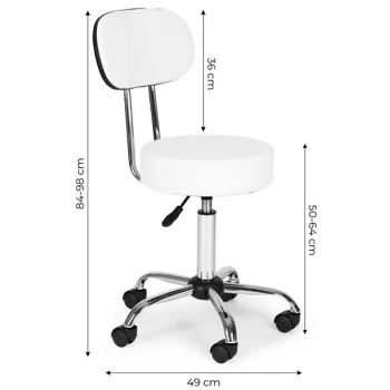 Stołek obrotowy z oparciem taboret kosmetyczny medyczny fotel regulowany biały ModernHome-1275635