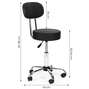 Stołek obrotowy z oparciem taboret kosmetyczny medyczny fotel regulowany czarny ModernHome-1275675