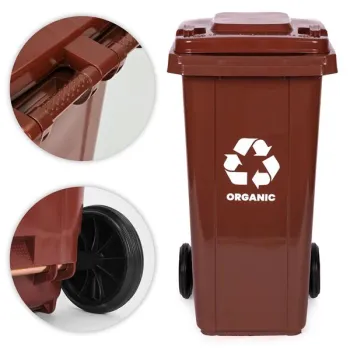 Kosz na śmieci pojemnik 120L kubeł śmietnik brązowy BIO gumowe koła-1276036