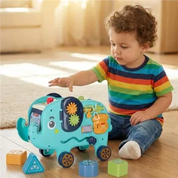 Słonik tablica manipulacyjna montessori wbijak sorter klocki młotek 26cm-1279612