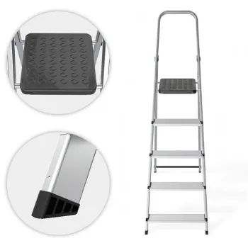 Drabina aluminiowa jednostronna 5 stopni składana z podestem 150 kg ModernHome-1276846