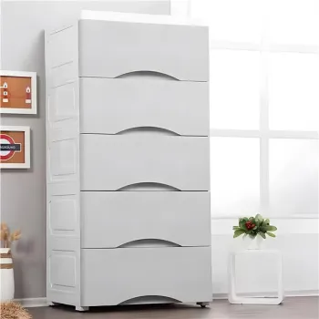 Regał z 5 wysuwanymi szufladami nogi z kółkami szary ModernHome-1271083