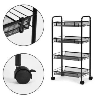 Regał organizer pomocnik do kuchni łazienki metalowy 4 półki kółka czarny ModernHome-1273082