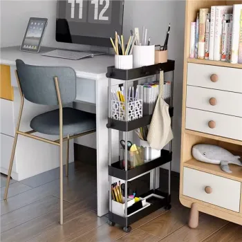 Plastikowy regał łazienkowy z 4 półkami kółka czarny ModernHome-1272574