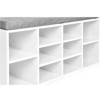 Szafka na buty z szarą poduszką 10 półek biała ModernHome-1273102