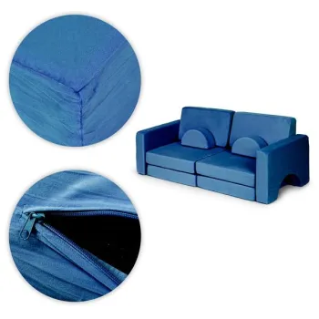 Sofa składana modułowa dla dzieci duża 2-osobowa DIY 10 miękkich poduch - niebieska ECOTOYS-1276145