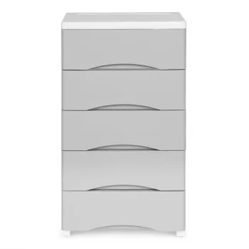 Regał z 5 wysuwanymi szufladami nogi z kółkami szary ModernHome-1271076