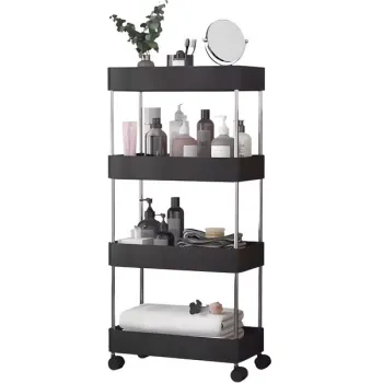 Plastikowy regał łazienkowy z 4 półkami kółka czarny ModernHome-1272579