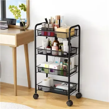 Regał organizer pomocnik do kuchni łazienki metalowy 4 półki kółka czarny ModernHome-1273085