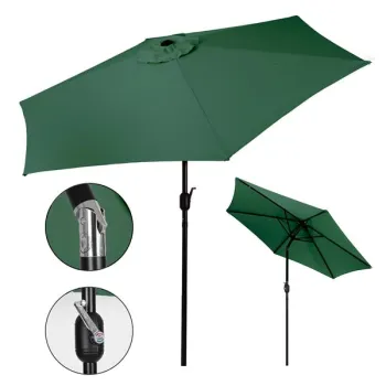 Duży parasol ogrodowy skośny łamany z korbą 6 żeber zielony 270 cm MultiGarden