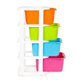 Regał z 4 wysuwanymi szufladami nogi z kółkami ModernHome-1270269