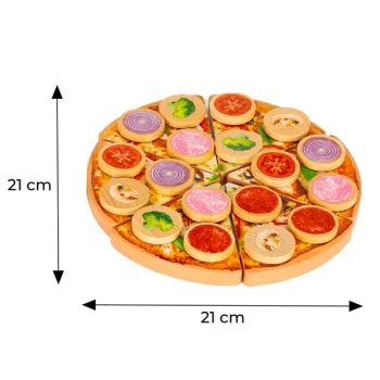 Drewniana pizza do krojenia na rzepy dla dzieci 27 elementów ECOTOYS-1270848
