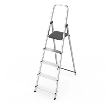Drabina aluminiowa jednostronna 5 stopni składana z podestem 150 kg ModernHome-1276844