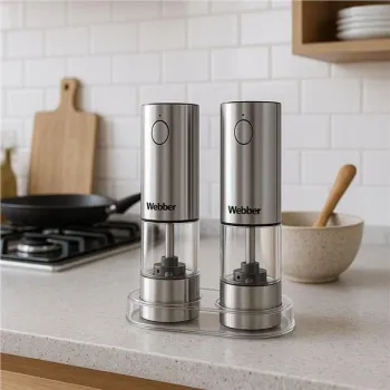Elektryczny młynek do soli i pieprzu akumulatorowy USB zestaw 2 sztuki regulacja mielenia podświetlenie-1276378