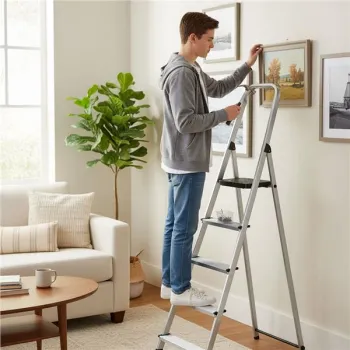 Drabina aluminiowa jednostronna 5 stopni składana z podestem 150 kg ModernHome-1276841