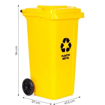 Kosz na smieci pojemnik 120L kubeł śmietnik żółty plastik gumowe koła-1276058