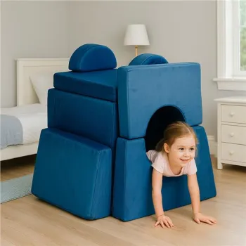 Sofa składana modułowa dla dzieci duża 2-osobowa DIY 10 miękkich poduch - niebieska ECOTOYS-1276140