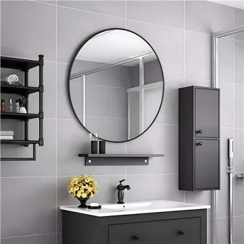 Okrągłe lustro ścienne 80 cm wiszące nowoczesne czarna rama aluminium ModernHome-1272671