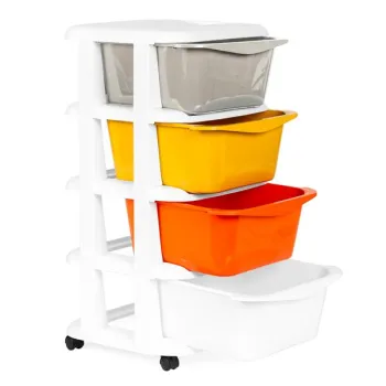 Regał z 4 wysuwanymi szufladami nogi z kółkami ModernHome-1270273