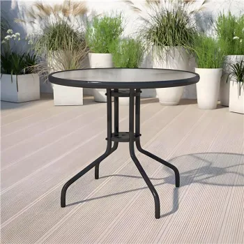 Stolik ogrodowy okrągły 80 cm na taras ogród balkon szkło hartowane otwór na parasol MultiGarden-1273633