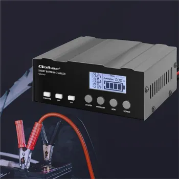 Qoltec Inteligentna mikroprocesorowa ładowarka 12A | 12V | 24V | Prostownik z LCD i funkcją naprawy do AGM GEL LiFePO4