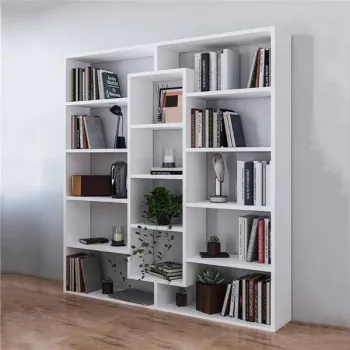 Nowoczesny stojący regał szafka na książki 14 półek biały ModernHome-1271281