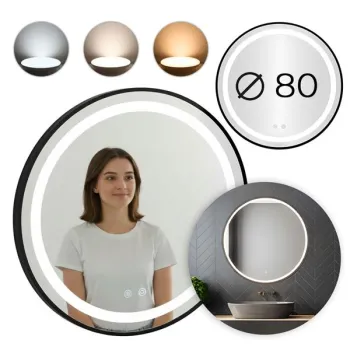 Lustro łazienkowe LED okrągłe ścienne 80 cm 3 barwy anti-fog włącznik dotykowy ModernHome