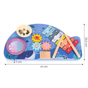 Stolik z instrumentami stół muzyczny cymbałki talerz perkusyjny tarka motyw morski ECOTOYS-1273248
