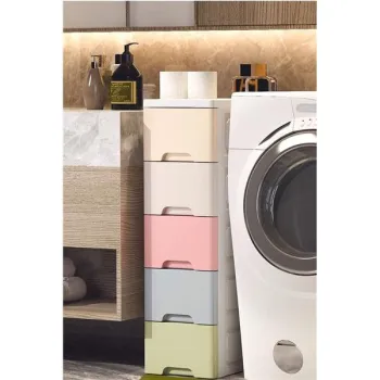 Regał z 5 wysuwanymi szufladami nogi z kółkami ModernHome-1270530