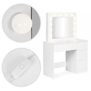 Toaletka kosmetyczna z lustrem i oświetleniem LED 4 szuflady taboret ModernHome-1277418