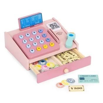 Drewniana kasa fiskalna dla dzieci skaner banknoty monety karta-1276233