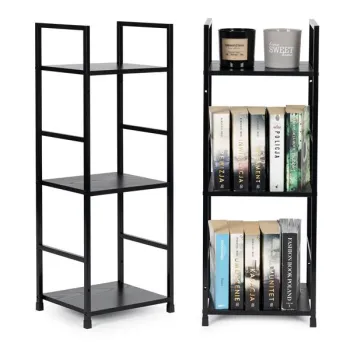 Regał drewniany nowoczesny metalowa rama LOFT 3 półki czarny ModernHome