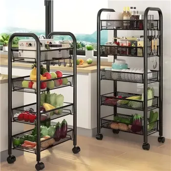 Regał organizer pomocnik do kuchni łazienki metalowy 4 półki kółka czarny ModernHome-1273086