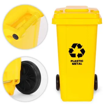 Kosz na smieci pojemnik 120L kubeł śmietnik żółty plastik gumowe koła-1276056