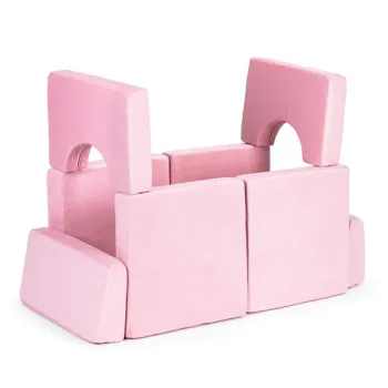 Sofa składana modułowa dla dzieci duża 2-osobowa DIY 10 miękkich poduch - różowa ECOTOYS-1272502