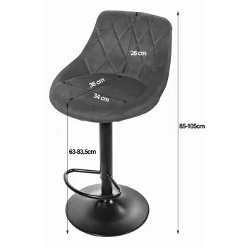Hoker stołek barowy obrotowy regulacja wysokości podnóżek welur szary-1275433