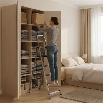 Drabina aluminiowa jednostronna 5 stopni składana z podestem 150 kg ModernHome-1276842