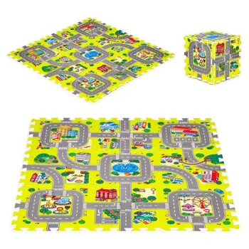 Mata piankowa dla dzieci miasto 9 elementów 90,5x90,5 cm IPLAY
