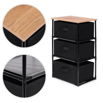 Szafka regał organizer tekstylny z wyciąganymi koszami 3 poziomy loft czarna ModernHome-1273790