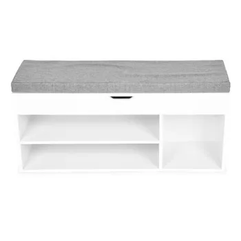 Szafka na buty z szarą poduszką i otwieranym siedziskiem 3 półki biała ModernHome-1273089