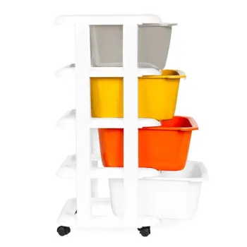 Regał z 4 wysuwanymi szufladami nogi z kółkami ModernHome-1270274