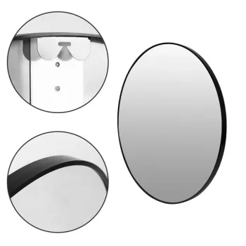 Okrągłe lustro ścienne 80 cm wiszące nowoczesne czarna rama aluminium ModernHome-1272669