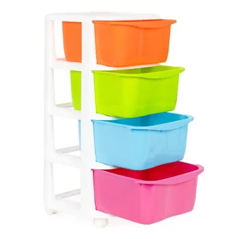 Regał z 4 wysuwanymi szufladami nogi z kółkami ModernHome-1270268