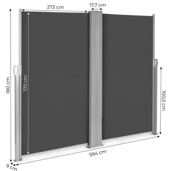Podwójna markiza 300x300x180 cm przeciwsłoneczna boczna parawan roleta antracyt MultiGarden-1274525