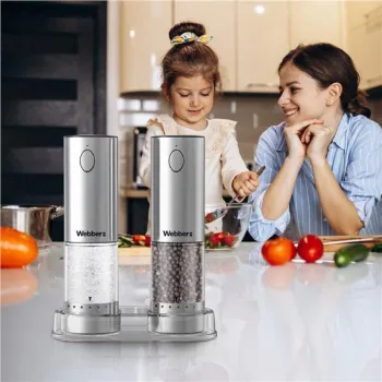 Elektryczny młynek do soli i pieprzu akumulatorowy USB zestaw 2 sztuki regulacja mielenia podświetlenie-1276377