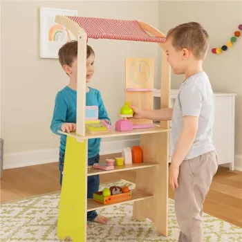 Duży drewniany stragan dla dzieci sklep z terminalem i wagą owoce warzywa 20 elementów ECOTOYS-1276111