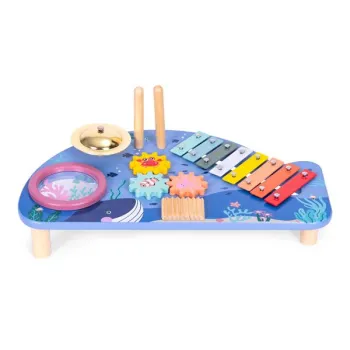 Stolik z instrumentami stół muzyczny cymbałki talerz perkusyjny tarka motyw morski ECOTOYS-1273245