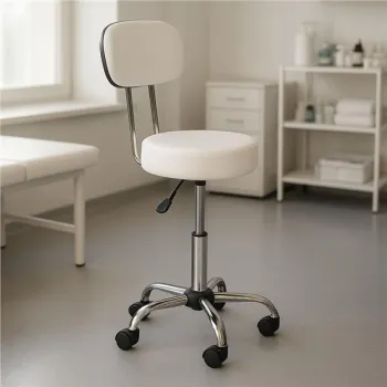 Stołek obrotowy z oparciem taboret kosmetyczny medyczny fotel regulowany biały ModernHome-1275628