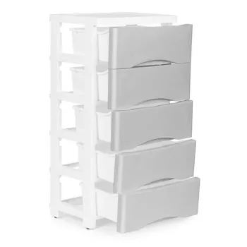 Regał z 5 wysuwanymi szufladami nogi z kółkami szary ModernHome-1271078