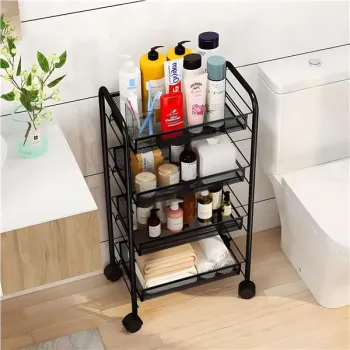 Regał organizer pomocnik do kuchni łazienki metalowy 4 półki kółka czarny ModernHome-1273087